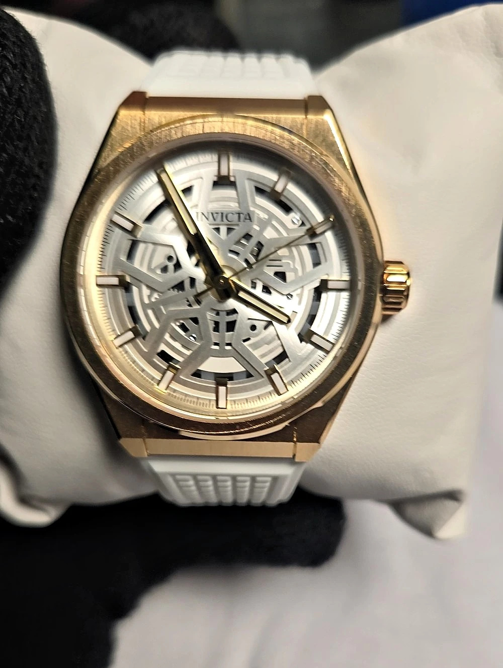 Invicta Gold & White Skeleton Watch Like New